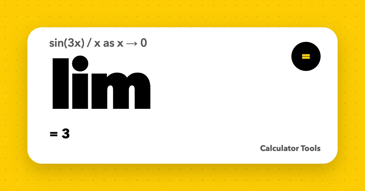 The word lim in large type on a white card over a yellow background, with the limit of sin(3x) over x as x approaches 0 equal to 3